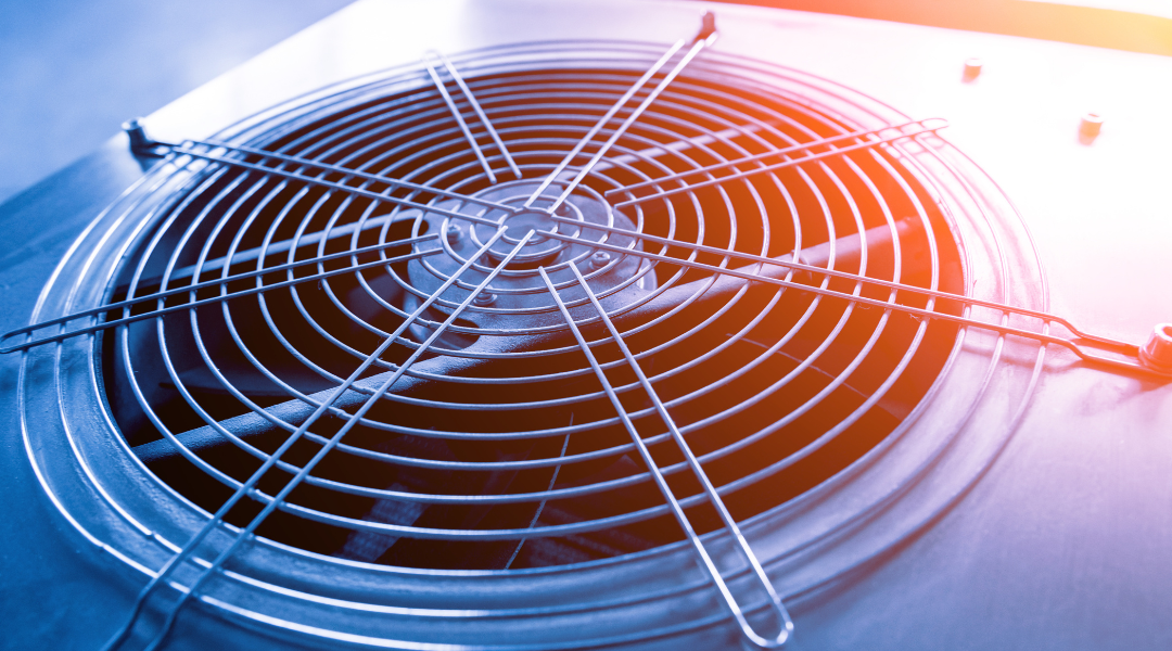 Close up of air conditioning fan with red and blue gradient overlay